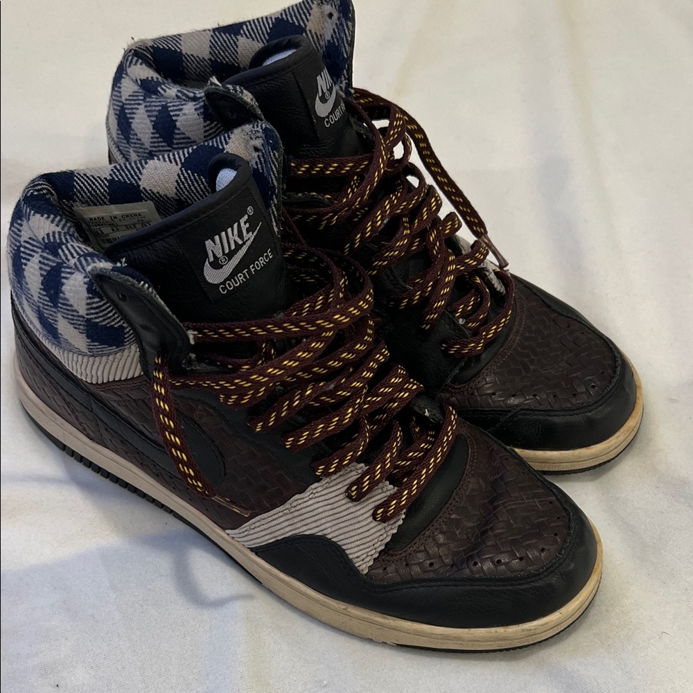 Nike Court Force High-Top Sneakers - Brown & Navy Plaid